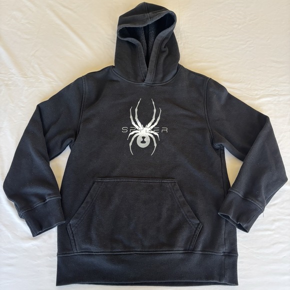 Lot of 2 Spyder Youth Boys Base Camp Pullover Hoodies Black & Blue Size M 10/12 - Picture 2 of 9